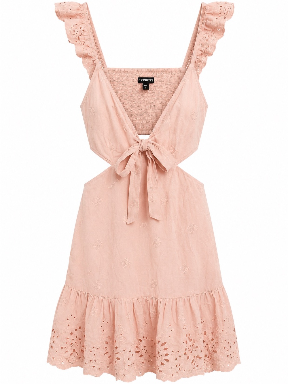 Express women’s Blush Eyelet Tie-Front Ruffle Sundress